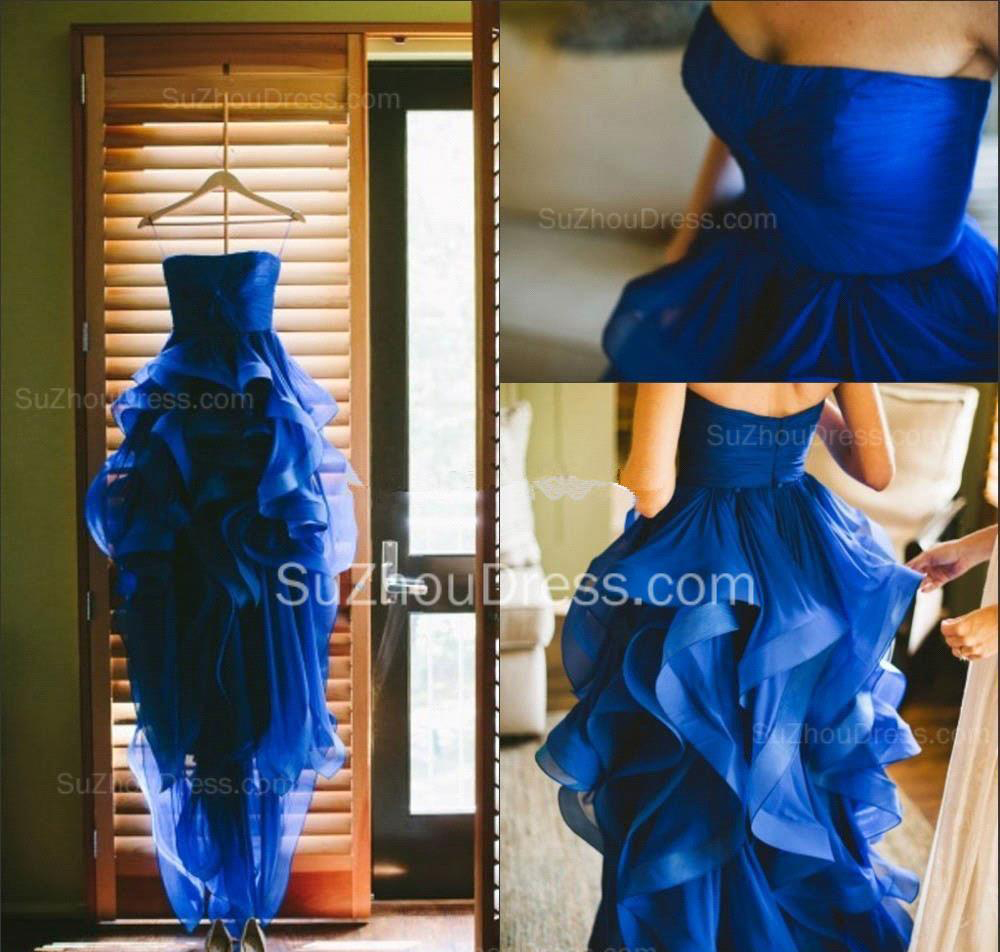 Cheap Royal Blue Wedding Dress Latest A Line Strapless Country Garden Church Formal Bride Bridal Gown Custom Made Plus Size