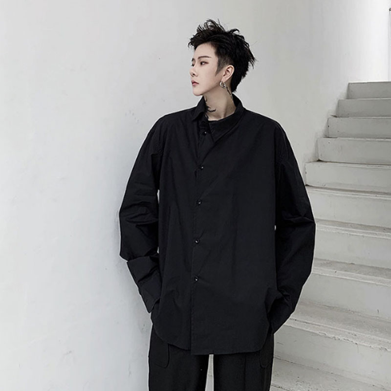 Men Crooked Placket Casual Long Sleeve Shirt Male Vintage Fashion Loose Shirt Black White 
Men Crooked Placket Casual Long Sleeve Shirt Male Vintage Fashion Loose Shirt Black White