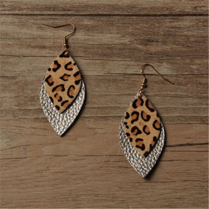 Hot Sale PU Leather Earrings Fashion Leaf Earrings Jewelry Women Accessories Gifts Water Drop Statement Earrings Leopard Eardrop