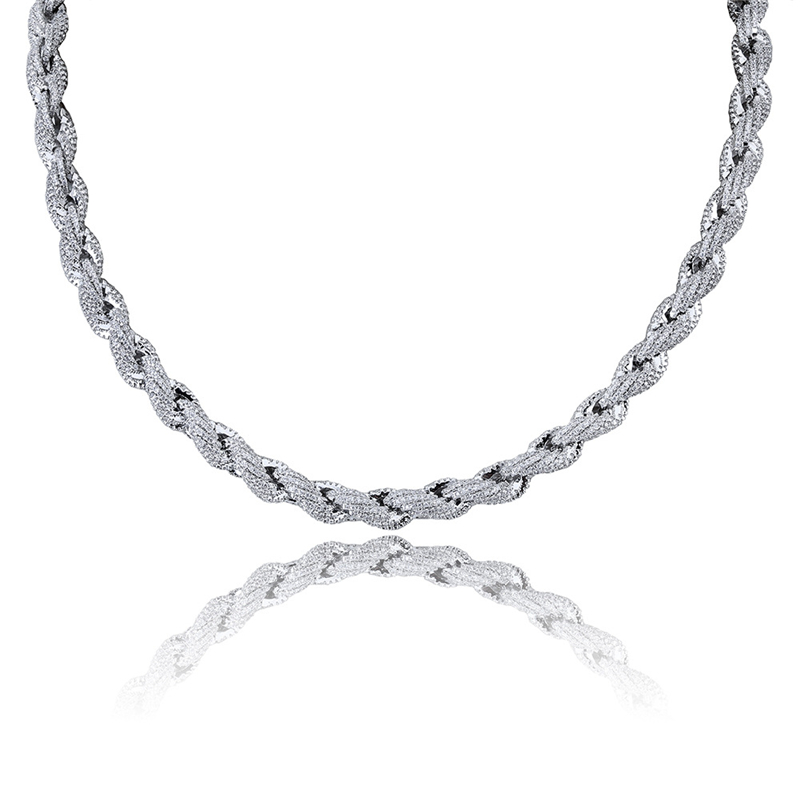 Mens Rope Chains Necklace Gold Silver Color Iced Out Micro Setting Moissanite Diamond Twisted Chains for Men Hip Hop Jewelry