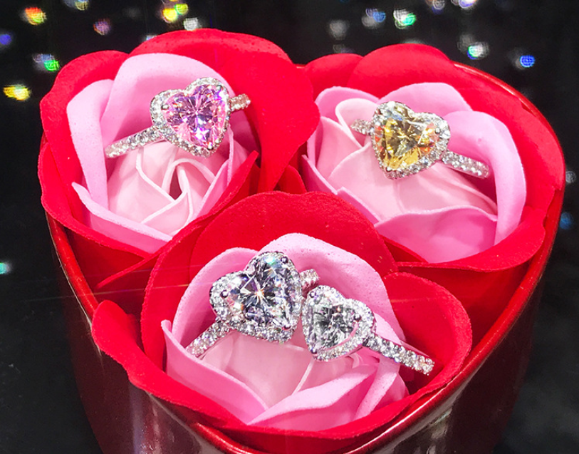 Choucong New Top Selling Luxury Jewelry 925 Sterling Silver Heart Shape White Topaz&Pink Sapphire Gemstones Wedding Band Ring for Women Gift