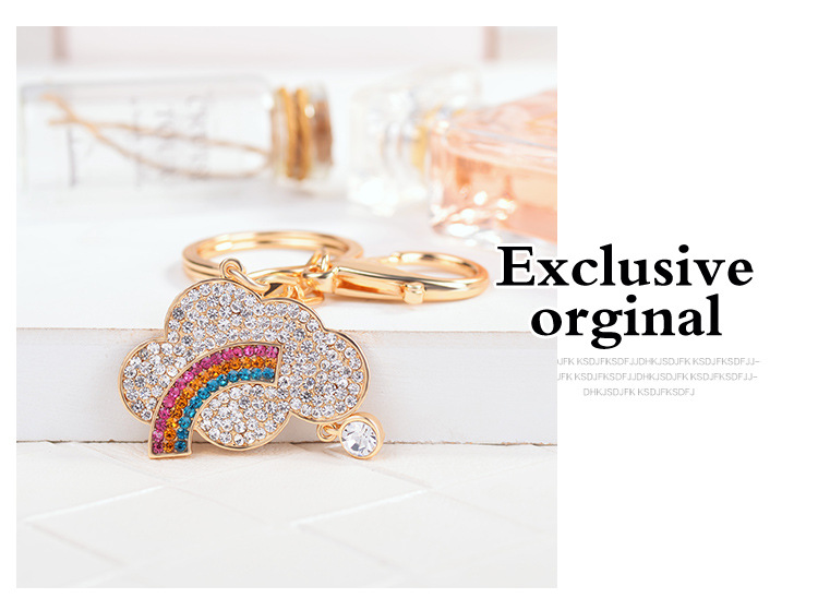Blue white exquisite rhinestone cloud keychain fashion sparking rainbow jewelry keyring girl gift women bag pendant