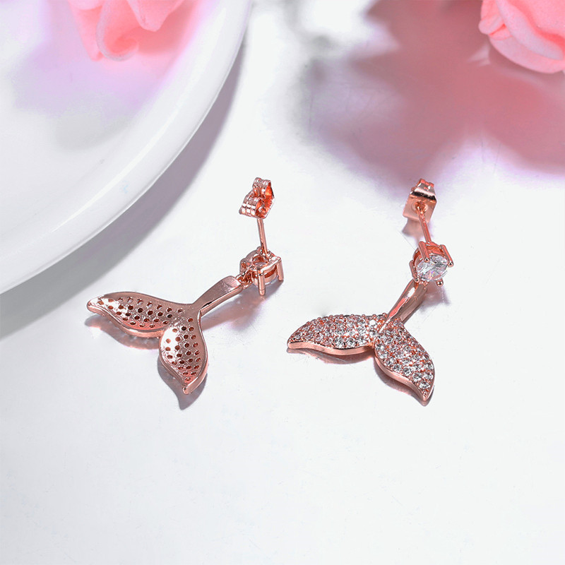 Mermaid tail earrings temperament micro-inlaid zircon dolphins sterling silver pendant crystal jewelry earrings for Mother's Day