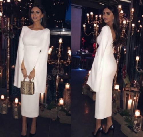 Elegant White Sheath Long Sleeve Evening Dress 2020 Saudi Arabia Holiday Wear Formal Party Pageant Prom Gowns Event Dress