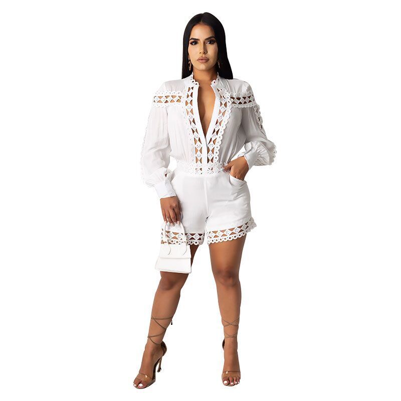 New Autumn Deep V-neck White Sexy Lace Long-sleeved On-piece Shorts Straight Pleated Zipper Solid Color Shirt Street Clothing
New Autumn Deep V-neck White Sexy Lace Long-sleeved On-piece Shorts Straight Pleated Zipper Solid Color Shirt Street Clothing