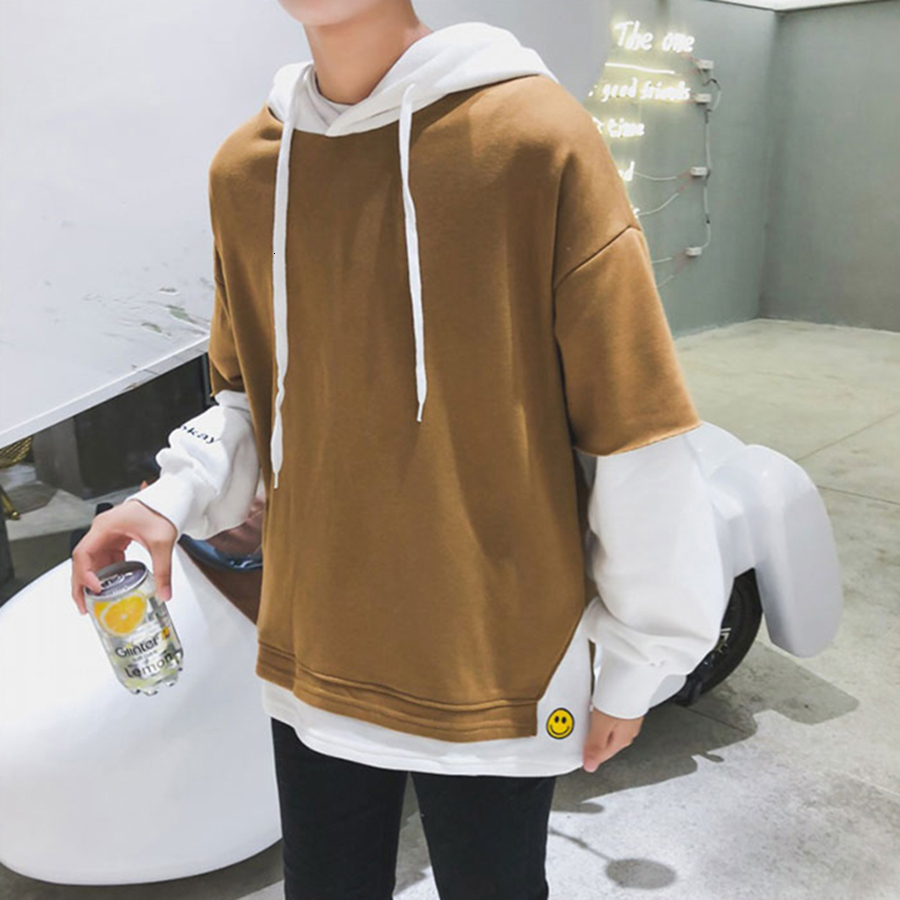 Korean Sweatshirt Men Hoodie Street Harajuku Japanese Split Patchwork Mens Sweatshirts Hoodies Pullovers Fashion Clothing Trends V191019