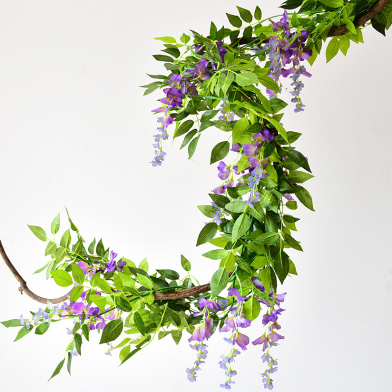 7ft 2m Flower String Artificial Wisteria Vine Garland Plants Foliage Outdoor Home Trailing Flower Fake Hanging Wall Decor