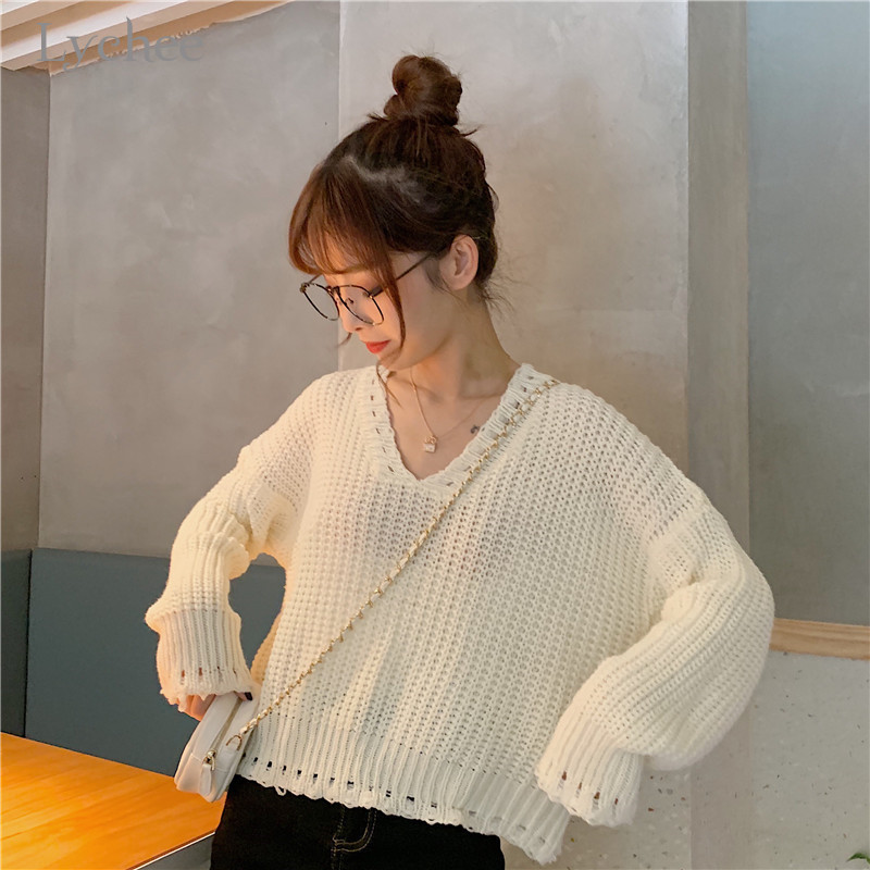 Lychee Harajuku Casual V Neck Female Pullovers Jumpers Solid Hollow Out Women Sweater Crop Top Loose Autumn Lady Sweaters Tops
Lychee Harajuku Casual V Neck Female Pullovers Jumpers Solid Hollow Out Women Sweater Crop Top Loose Autumn Lady Sweaters Tops