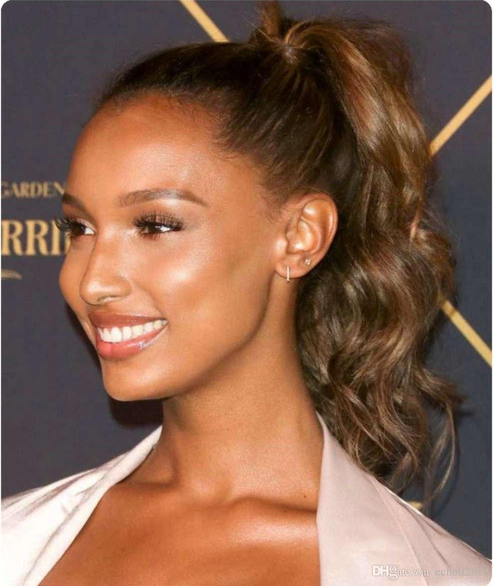 Natural puff Virgin Brown wavy Drawstring ponytails human hair Extension Clips 120g Remy Pony tail hair piece colors aviable
