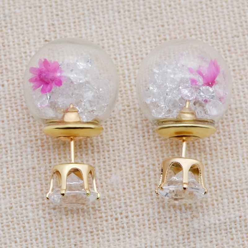 Glass ball broken Jewelry diamonds dry flower earrings Charm natural dried romantic elegant sweet beauty sexual girl