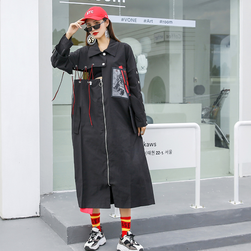 Retro temperament stitching windbreaker women autumn 2020 Korean version of the new loose design trendy brand over-the-knee coat, Black
Retro temperament stitching windbreaker women autumn 2020 Korean version of the new loose design trendy brand over-the-knee coat, Black