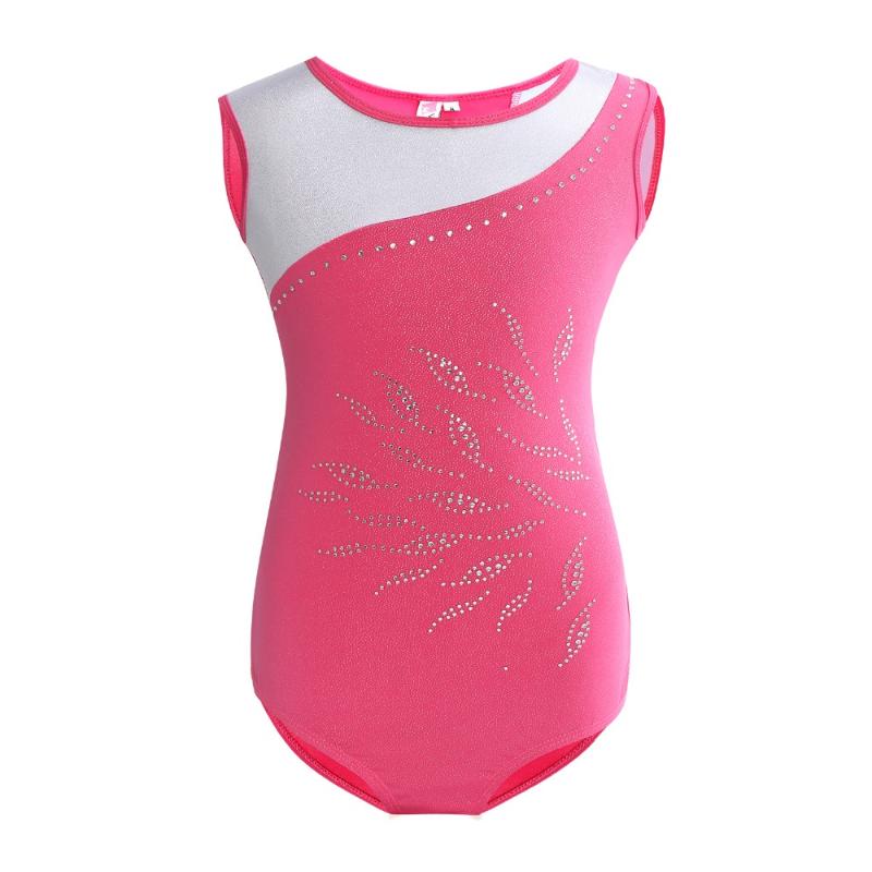Stage Wear Girls Gymnastics Leotard Sleeveless Rhinestones Foil Printing Shinny Professional Gymnastic