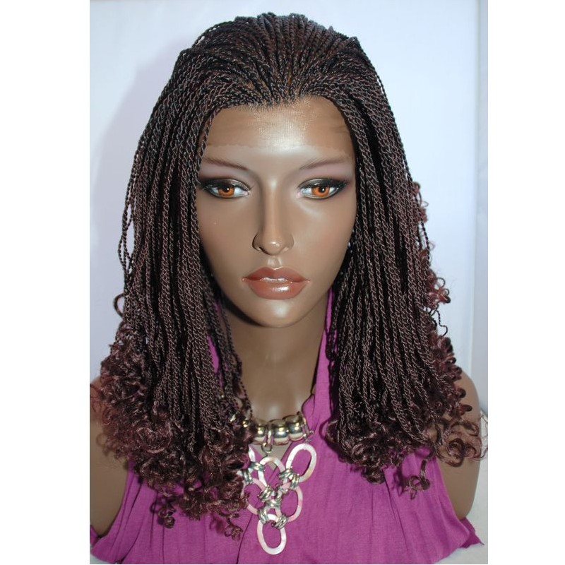 High quality Crochet Hair short Braids wig Spring kinky Twist lace front wig short Micro braid Curly wig for africa american l