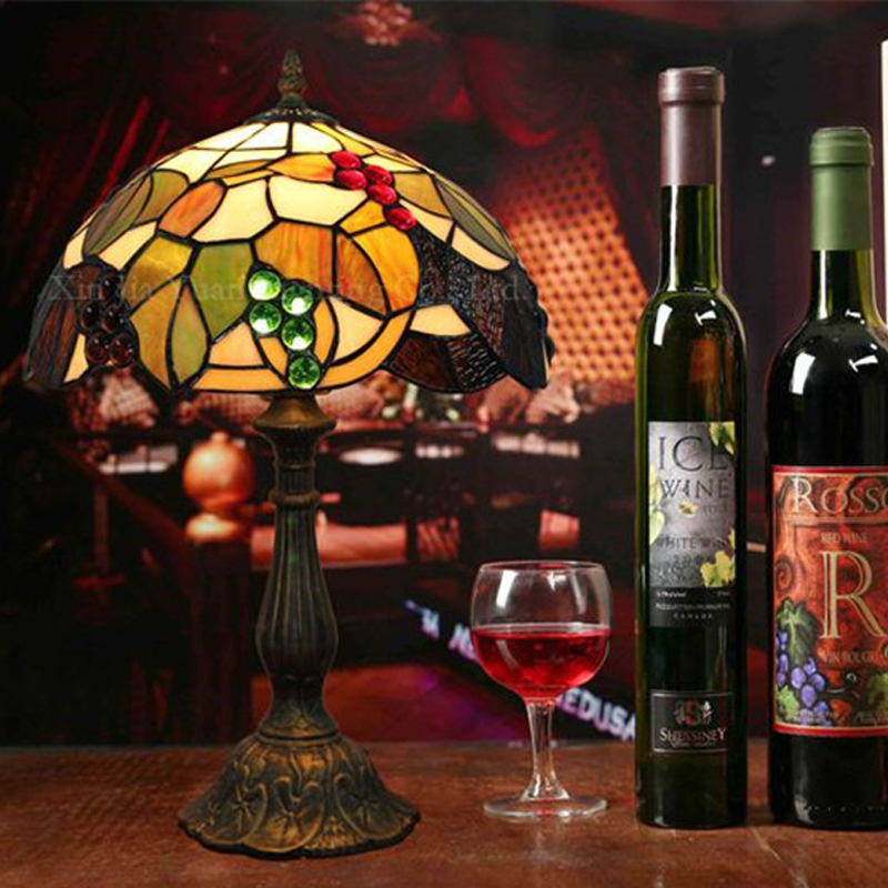 Grape decoration table lamps retro pastoral style Tiffany stained glass desk lamp bar restaurant table light TF057