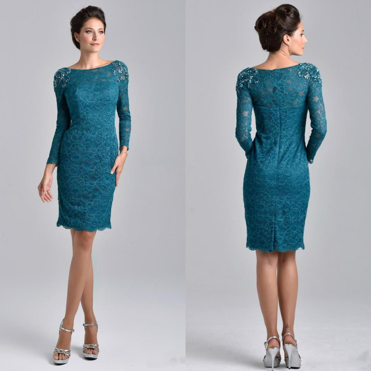 Teal Blue Lace Mother Of the Bride Dresses Knee Length Long Sleeves Beaded Groom Mother Dress Arabic Short Prom Dress
Teal Blue Lace Mother Of the Bride Dresses Knee Length Long Sleeves Beaded Groom Mother Dress Arabic Short Prom Dress