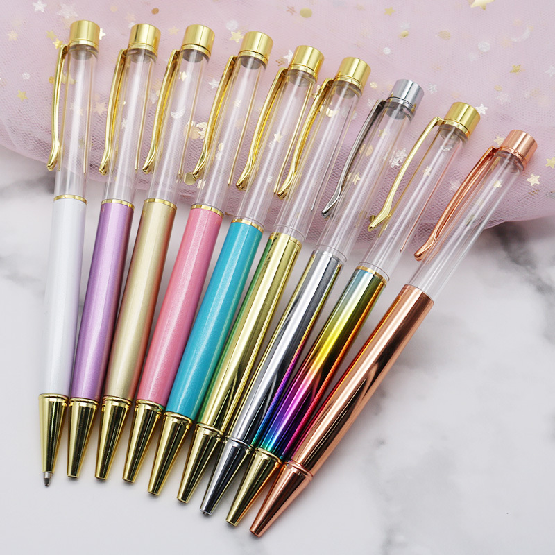 Hot selling christmas gifts empty tube metal ball pen floating glitter diy pen kids dried flower small shell whelk crystal pen for DIY