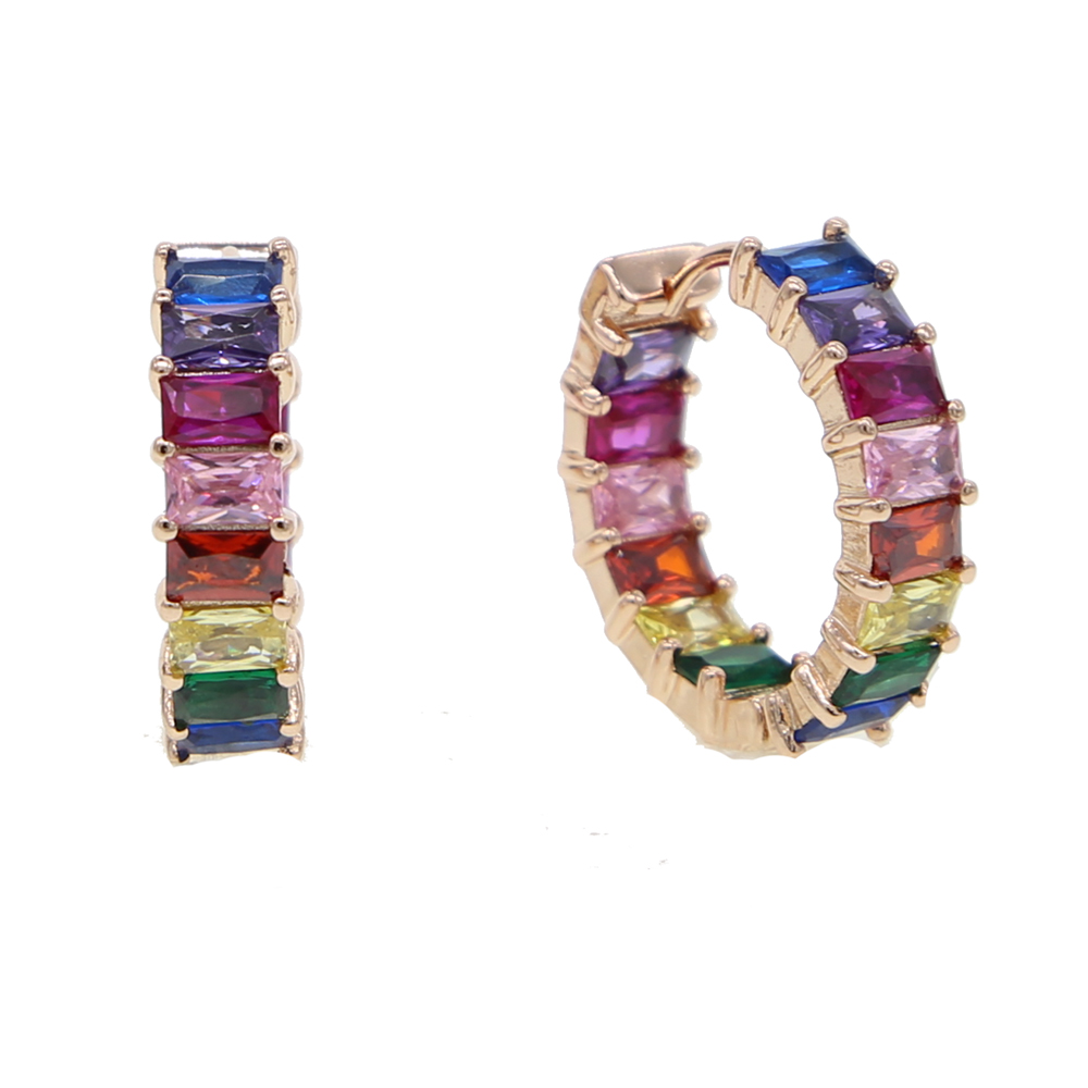 new fashion cubic zirconia baguette stones hoop ear earrings women shinning wedding earring delicate colorful rainbow mini cz earring