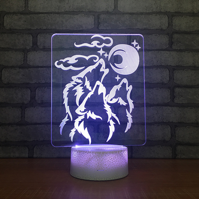 Hot Sale Cartoon LED 3D Wolf Night Light RGB 7 Colors Mood 3D Table Lamp for Home Decor Sensor Light