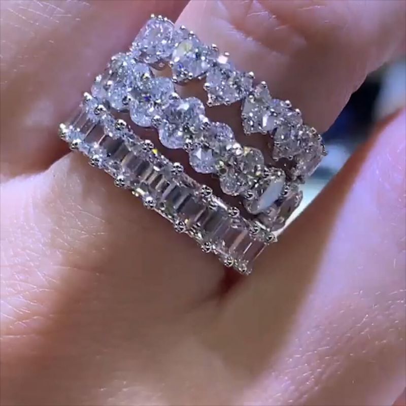 3 Style Top Selling Luxury Jewelry 925 Sterling Silver White Topaz CZ Diamond Party Promise Women Wedding Engagement Band Bridal Ring Gift