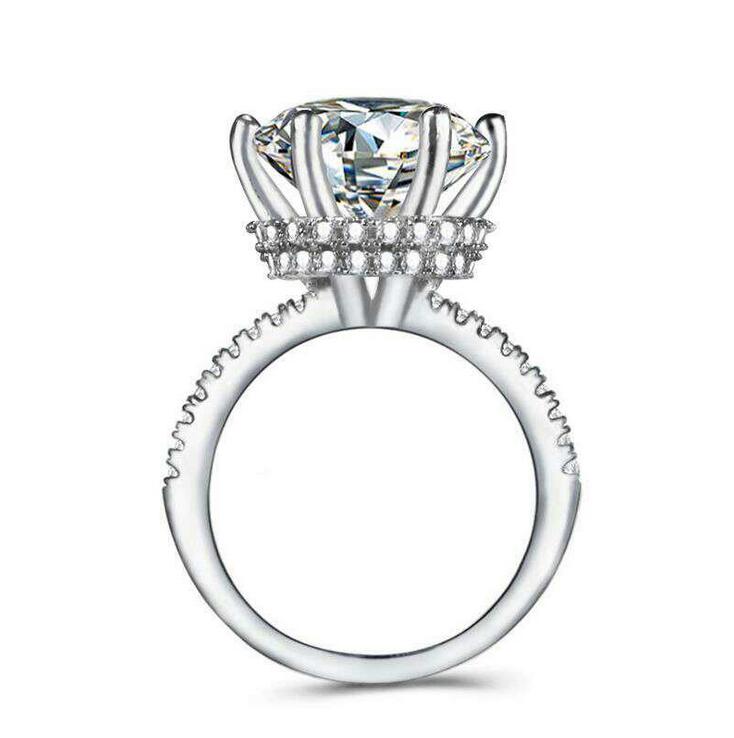 Top New Luxury Jewelry 925 Sterling Silver Round Cut 8MM White Topaz Eternity Party Women Wedding Band Crown Diamond Ring For Lovers' Gift