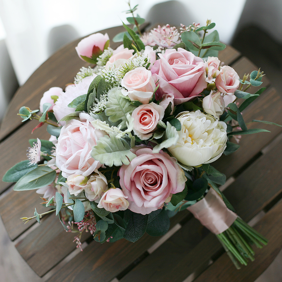 New Blush Pink Bridal Holding Brooch Bouquet 2020 Rose Cheap Silk Wedding Decoration Artificial Bridesmaid Bridesmaid Bouquet Mariage