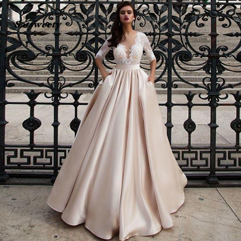 Champagne Wedding Dress Half Sleeves Lace Suknia Slubna Vestidos de Novia Bridal Gowns Custom Made, Same as image
Champagne Wedding Dress Half Sleeves Lace Suknia Slubna Vestidos de Novia Bridal Gowns Custom Made, Same as image