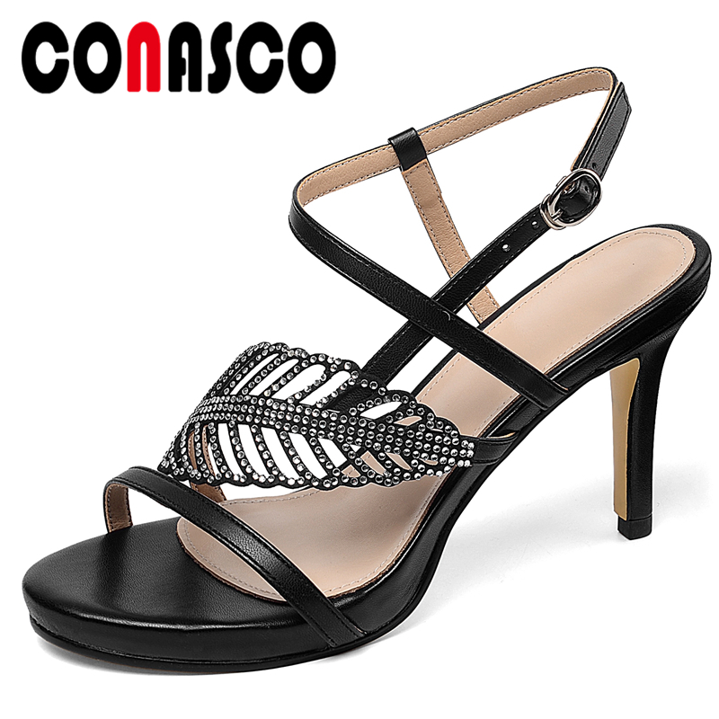 CONASCO Summer Wedding Party Women Sandals Fashion Elegant High Heels Pumps Genuine Leather Fretwork Rhinestone Shoes Woman New, Black
CONASCO Summer Wedding Party Women Sandals Fashion Elegant High Heels Pumps Genuine Leather Fretwork Rhinestone Shoes Woman New, Black