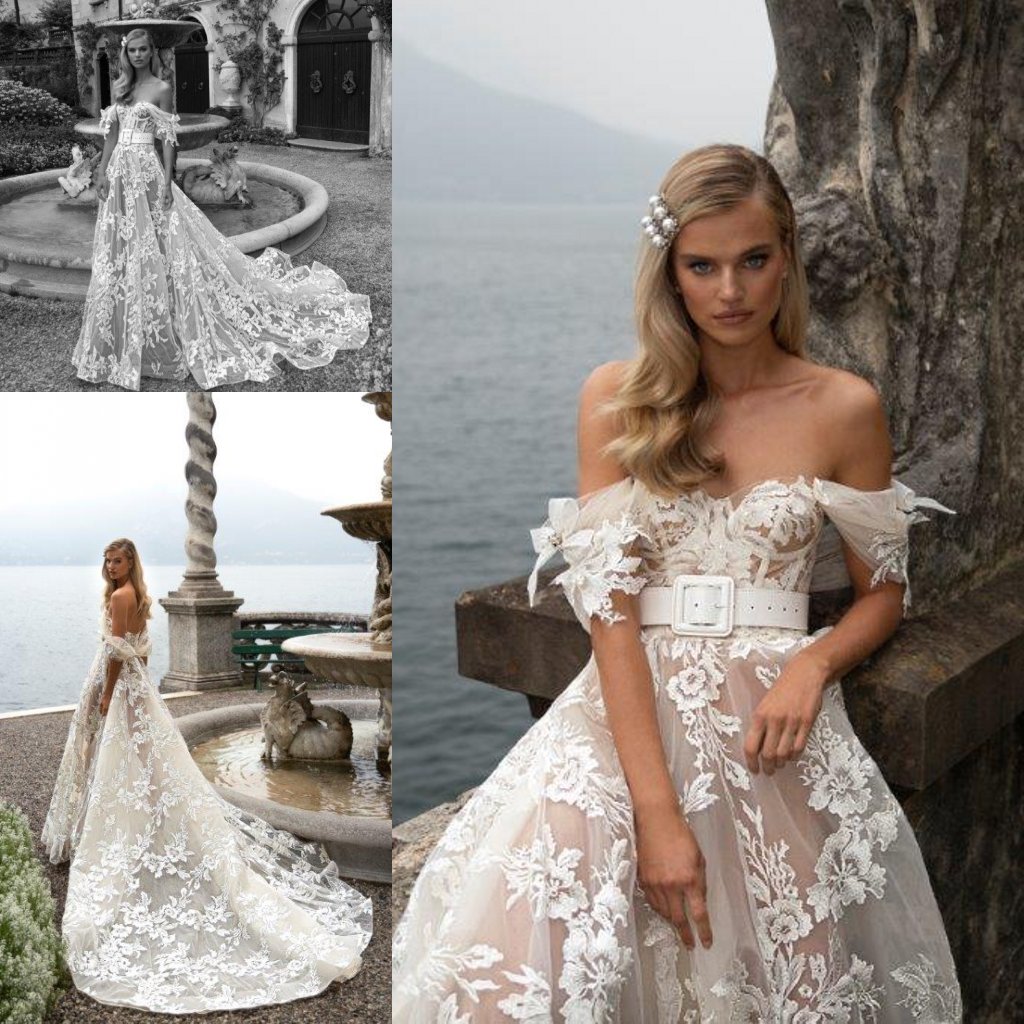 julie vino wedding dresses off the shoulder lace appliqued sweep train beach boho bridal gowns backless vestido de novia