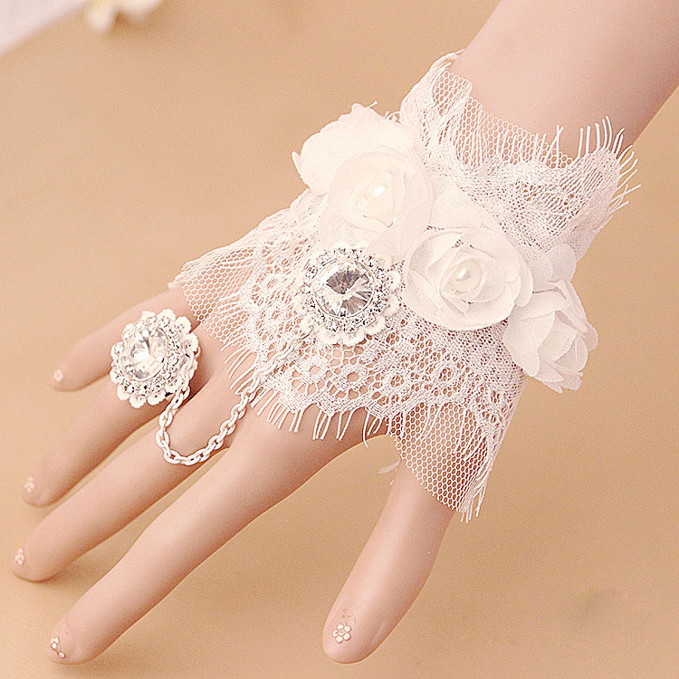 Brides Bracelet Brace Lace Crystals Bridal Gloves Rhinestones Pearls Ring Bracelet Wristband Wedding Accessories Lacing Cheap