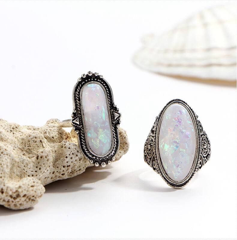 40pcs Lot mixed ring Fashion Jewelry assorted Imitation Opal Alloy metal Rings jewelry For Woman Man