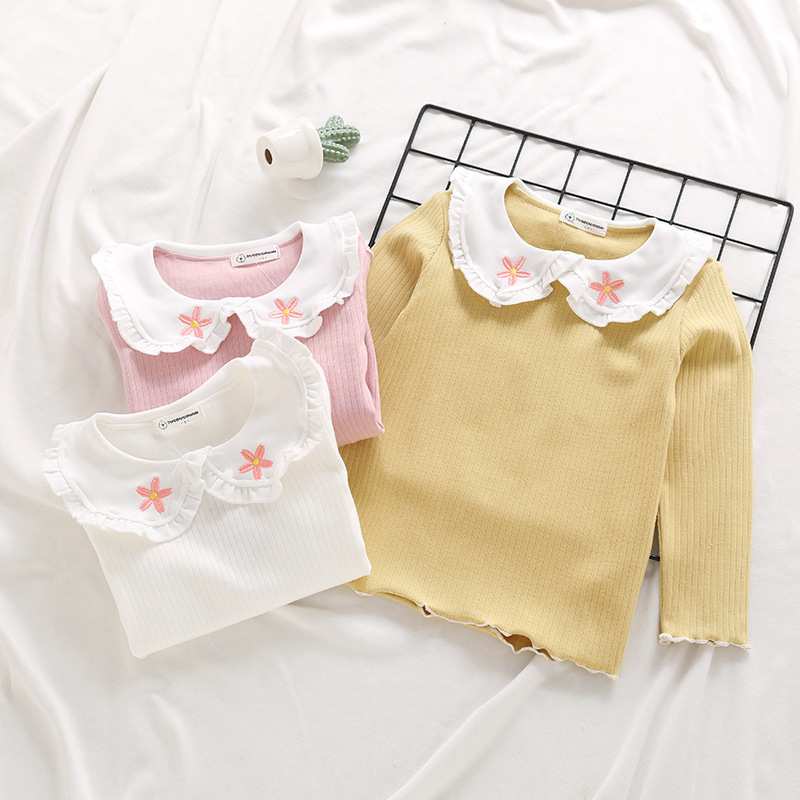 Girl Children Clothong T shirt Long Sleeve Pet Pan Collar with Embroidery Flower clothing 100% cotton Spring Wholesale, As picture
Girl Children Clothong T shirt Long Sleeve Pet Pan Collar with Embroidery Flower clothing 100% cotton Spring Wholesale, As picture