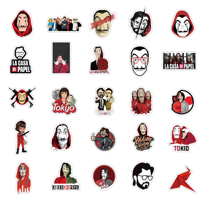 50pcs/Set TV Show Money Heist Sticker For DIY Luggage Laptop Macbook Skateboard Motorcycle Bicycle Decal Stickers
