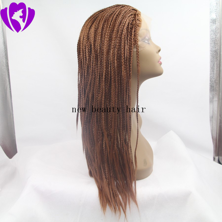Wholesale Brown Micro Braids Wigs High Quality Braiding hair Heat Resistant Braided Glueless Synthetic Lace Front Wigs for Black Women