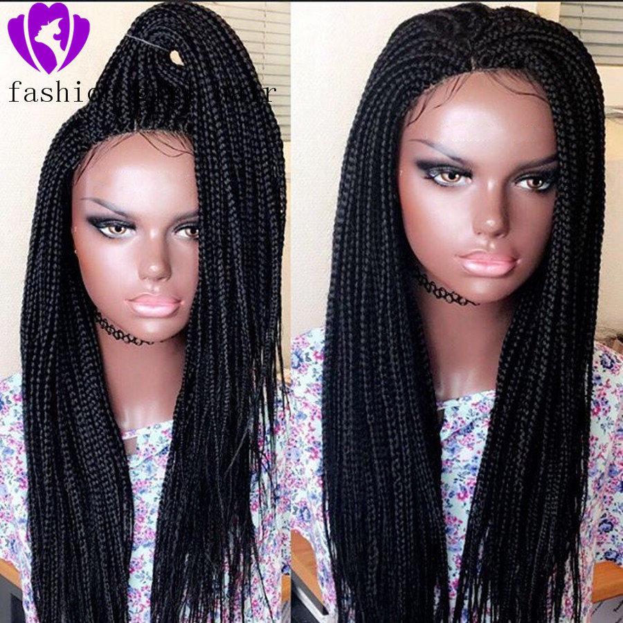Free shipping 200density black box Braids free part brazilian full Lace Front Wig with baby hair jumbo Braided Wigs for Black Women