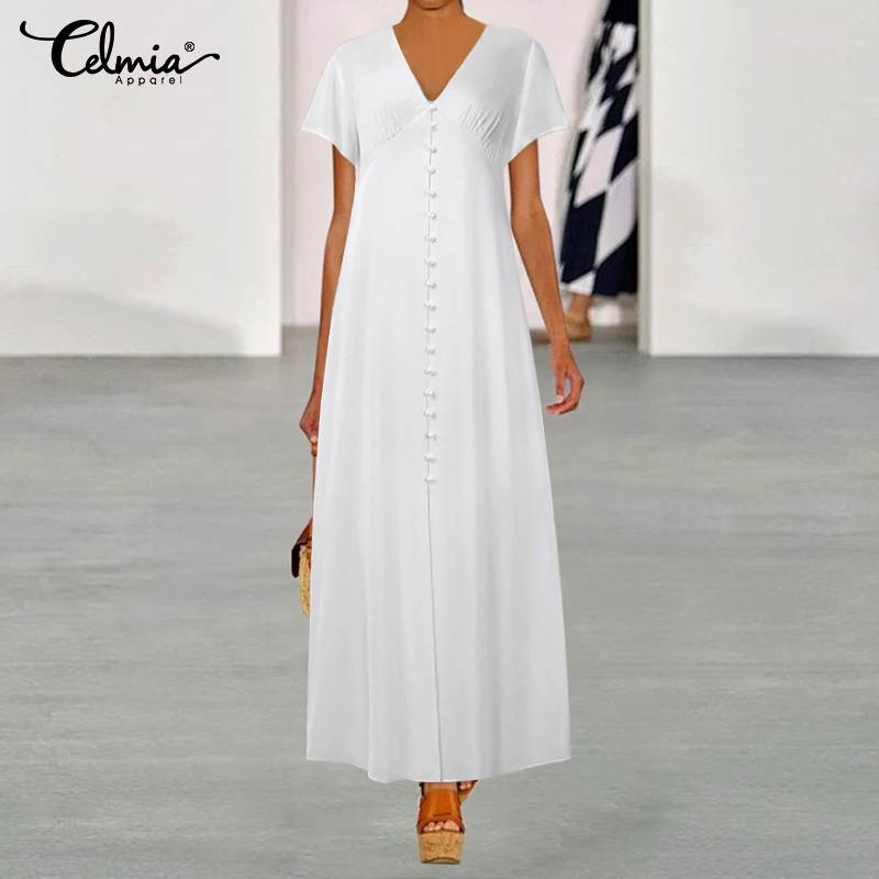 5XL Celmia Women Summer Maxi Long Dress Oversized Elegant Casual Sundress Slim Sexy V Neck Plus Size Beach Buttons Vestidos, White
5XL Celmia Women Summer Maxi Long Dress Oversized Elegant Casual Sundress Slim Sexy V Neck Plus Size Beach Buttons Vestidos, White