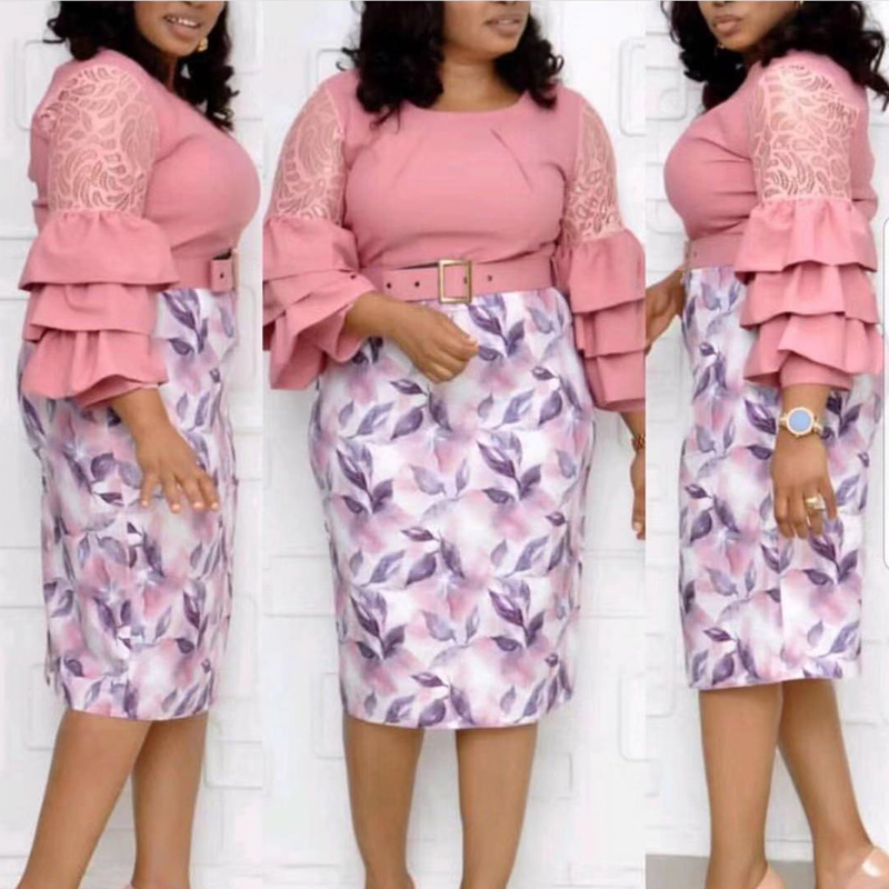 Plus Size Printed Dress Lace Ruffles Sleeves Patchwork with Waist Belt O Neck Elegant Office Ladies Work Wear Classy Modest New, Blue
Plus Size Printed Dress Lace Ruffles Sleeves Patchwork with Waist Belt O Neck Elegant Office Ladies Work Wear Classy Modest New, Blue