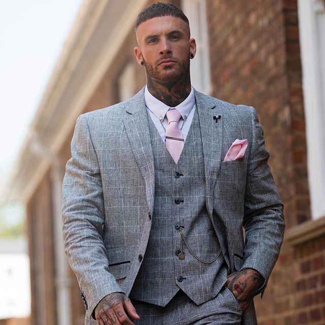 Fashion Brand Classic Check Groom Tuxedos Notached Lapel Two Button Groomsmen Mens Wedding Party Jacket Blazer 3 Piece