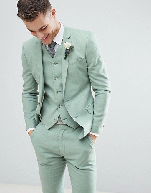 Green Beach Wedding Tuxedos Slim Fit Notched Lapel Men Suits Two Button Formal Business Groom Suit (Jacket+Pant+Vest+Tie)