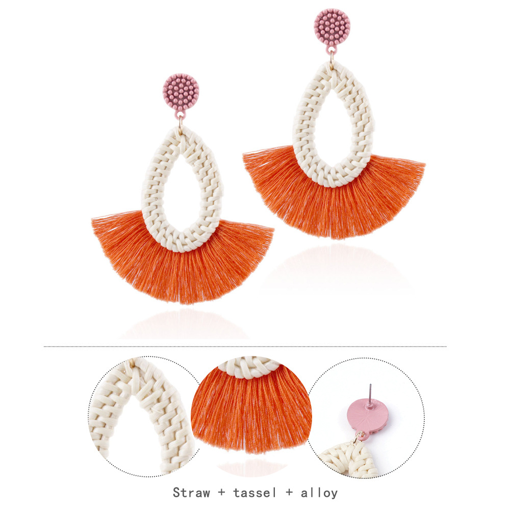 Woven earrings fan-shaped tassel earrings women's bohemian jewelry statement chandelier wind tassel woven earrings