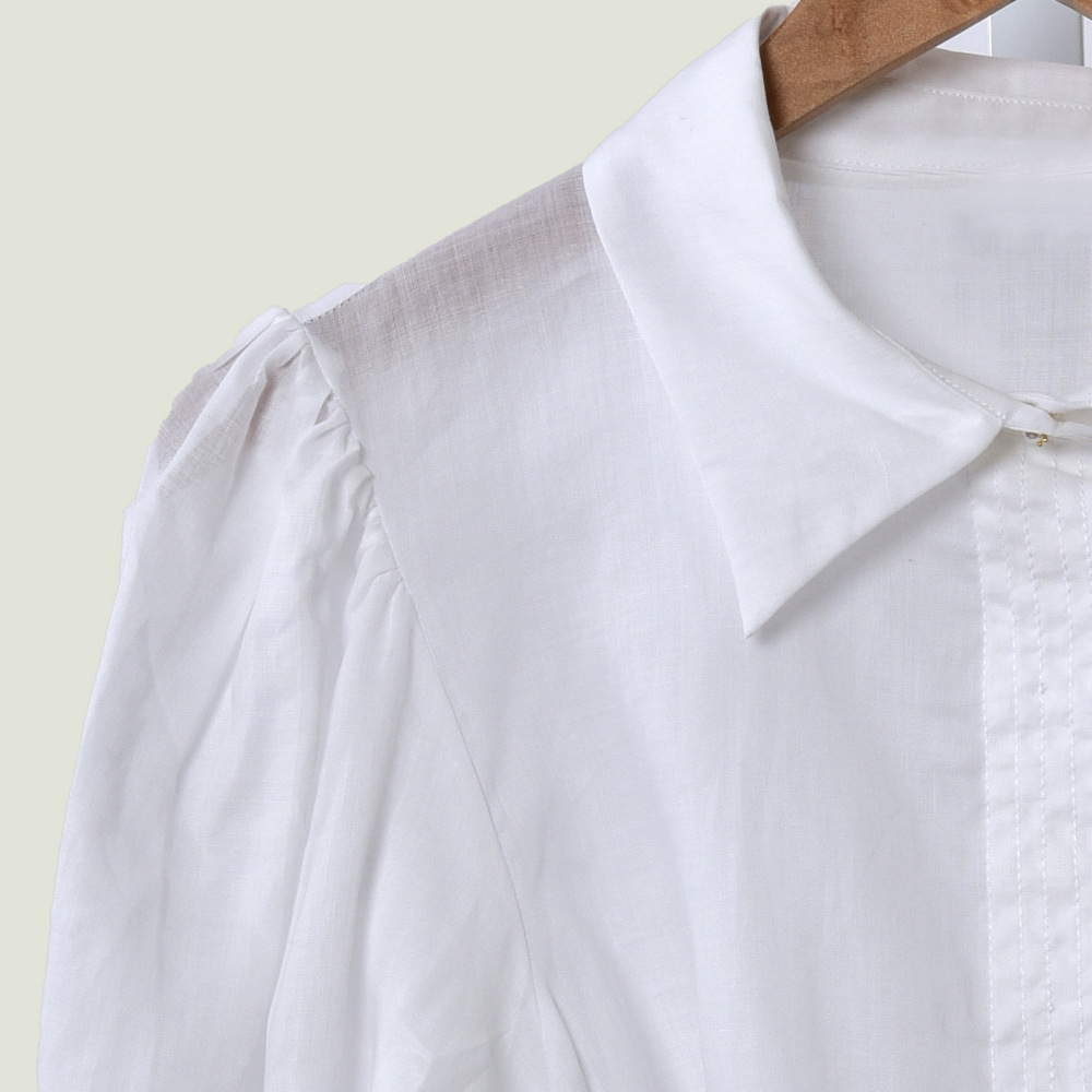 2020 Spring Summer 3/4 Sleeve Lapel Neck White Pure Color Belted Blouse Women Fashion Shirt W0615017