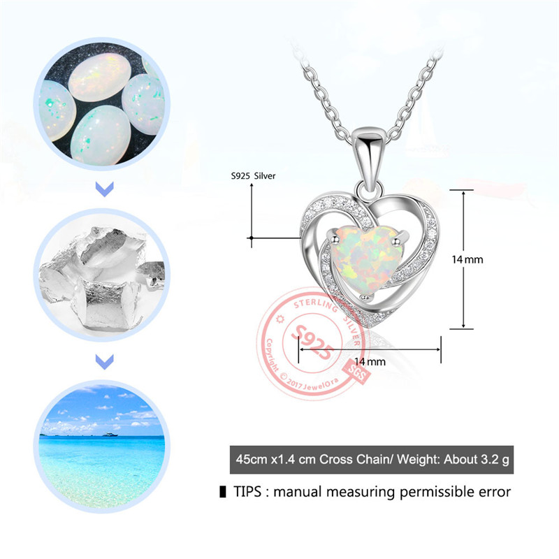 New Fashion Heart Pendant Necklaces For Women 925 Sterling Silver White Heart Opal Necklace With Zircon Wedding Jewelry