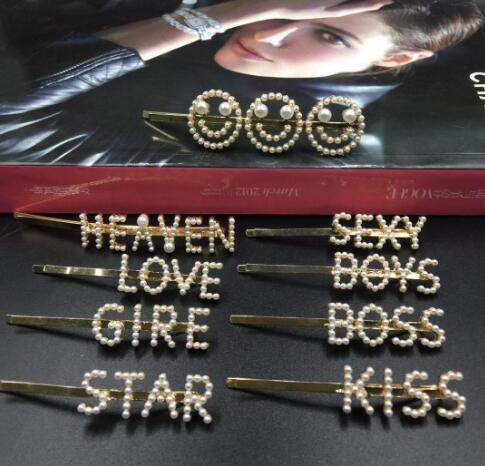 Sparkly Gold Sliver Pearl Letter Hair Clip Word Barrettes Pins Handmade Rhinestones Hair Jewelry Hair Accessories for Women GB1703