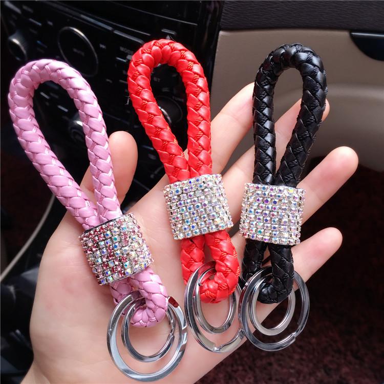 New Creative Rhinestone Keychain Car Key Pendant Double Ring Men And Women Waist Chain Ring Couple Charm Keyring Holder