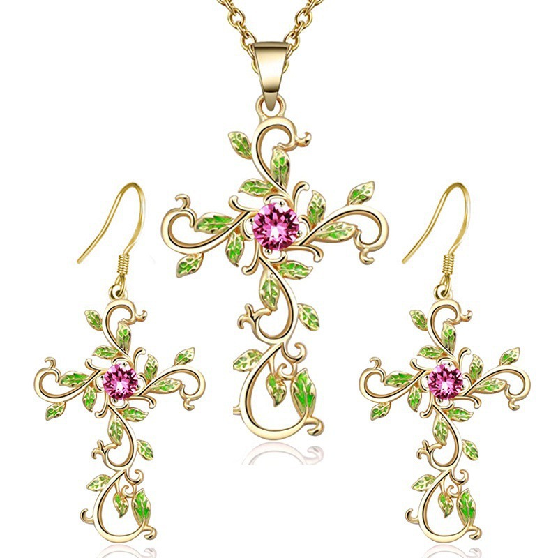 believe God Cross Earrings Necklace Pendant Set Wholesale, Plz choose color