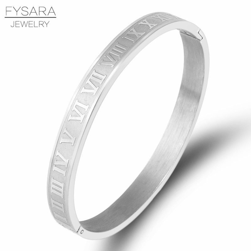 Bangle FYSARA Men Women Stainless Steel Rose Gold Color Couple Bracelet Roman Numeral Lover Wedding Jewelry Gift