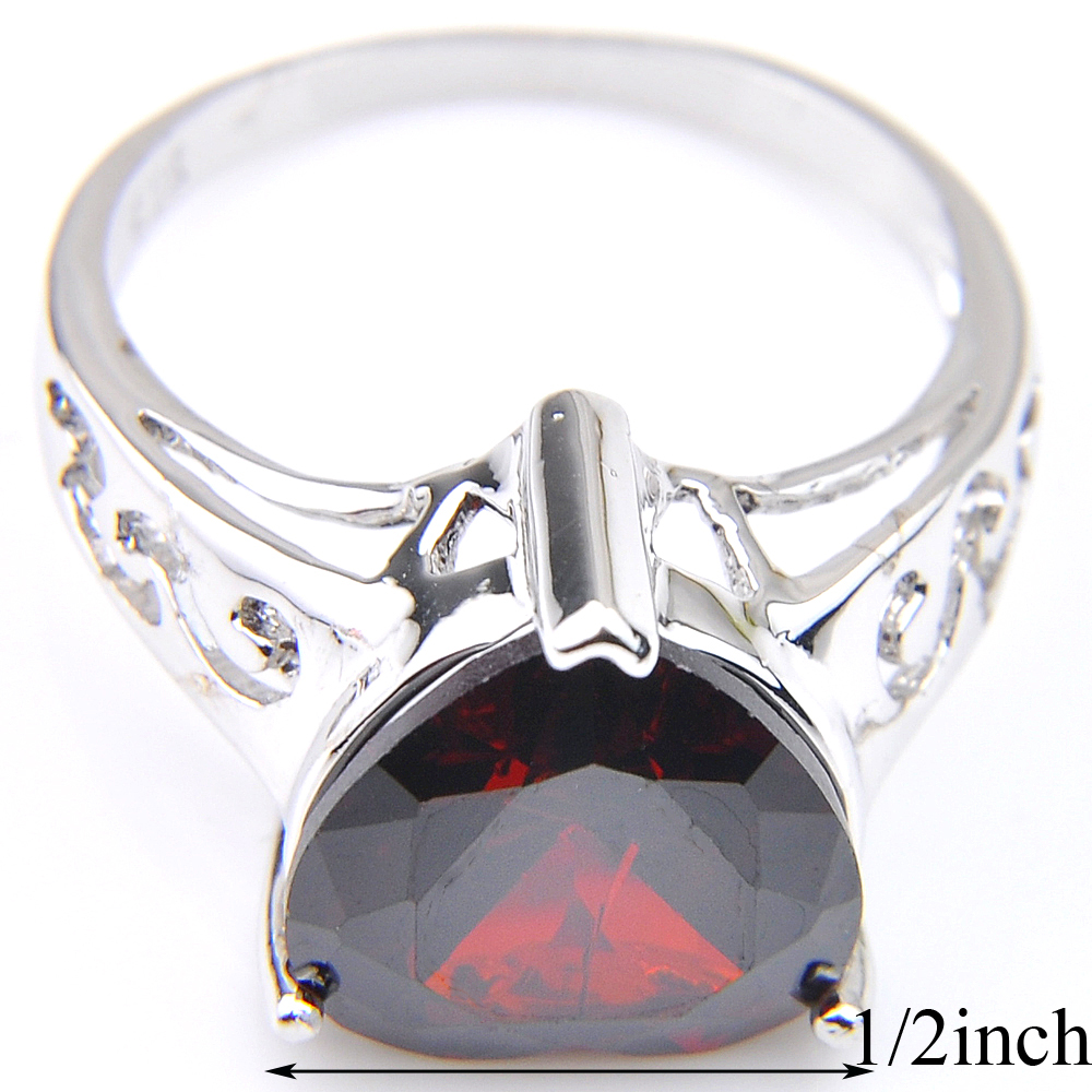 5 Pcs Lot Mother's Gift Classic Cut Heart shaped Red Garnet Rings 925 Sterling Silver Plated For Women Zircon Rings Jewelry