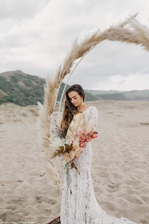 Gorgeous Mermaid Full Lace Wedding Dresses Elegant V Neck Backless Bridal Gowns Bohemian Plus Size Country Long Sleeve Wedding Dress