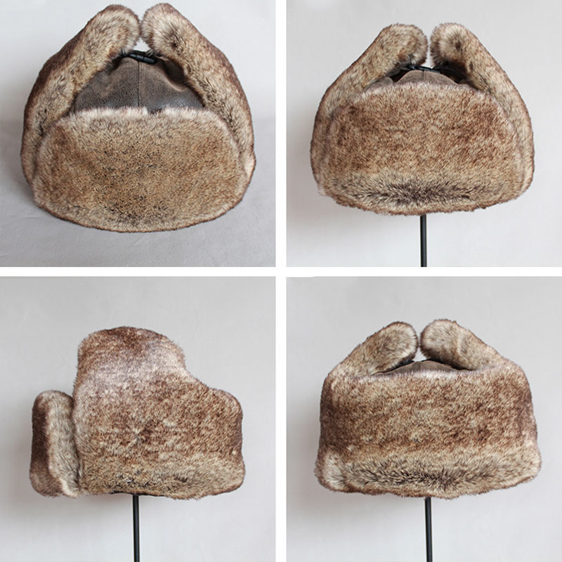 Bomber Hats Winter Men Warm Russian Ushanka Hat with Ear Flap Pu Leather Fur Trapper Cap Earflap D19011503