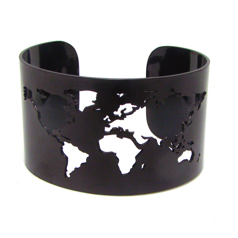 World Map Cut-out Cuff Bangle Bracelet Travel Peace Jewelry Stainless Steel 40mm Wide Engraving Fine Polished Circle Angle MX190727
