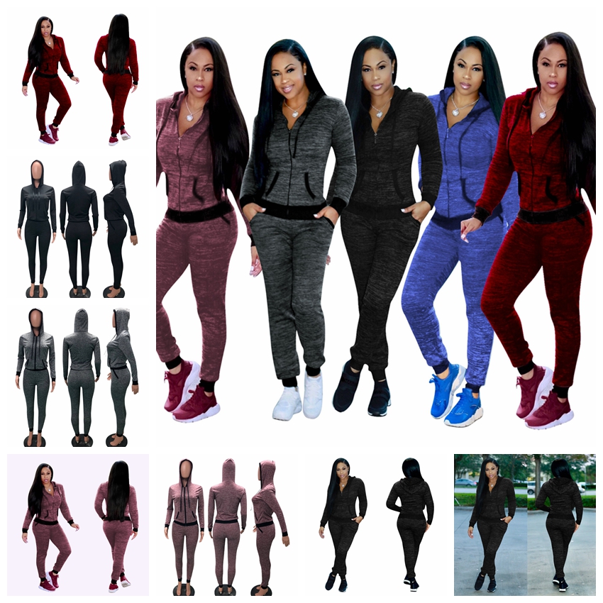 European Spring and Autumn Fashion Solid Color Hooded Long Sleeve + Pants Pocket Casual Sports Nightclub Set
